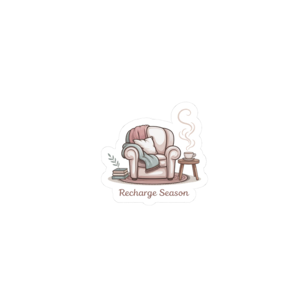 Recharge Season Sticker — Cozy Armchair Sticker with 'Recharge Season' Text