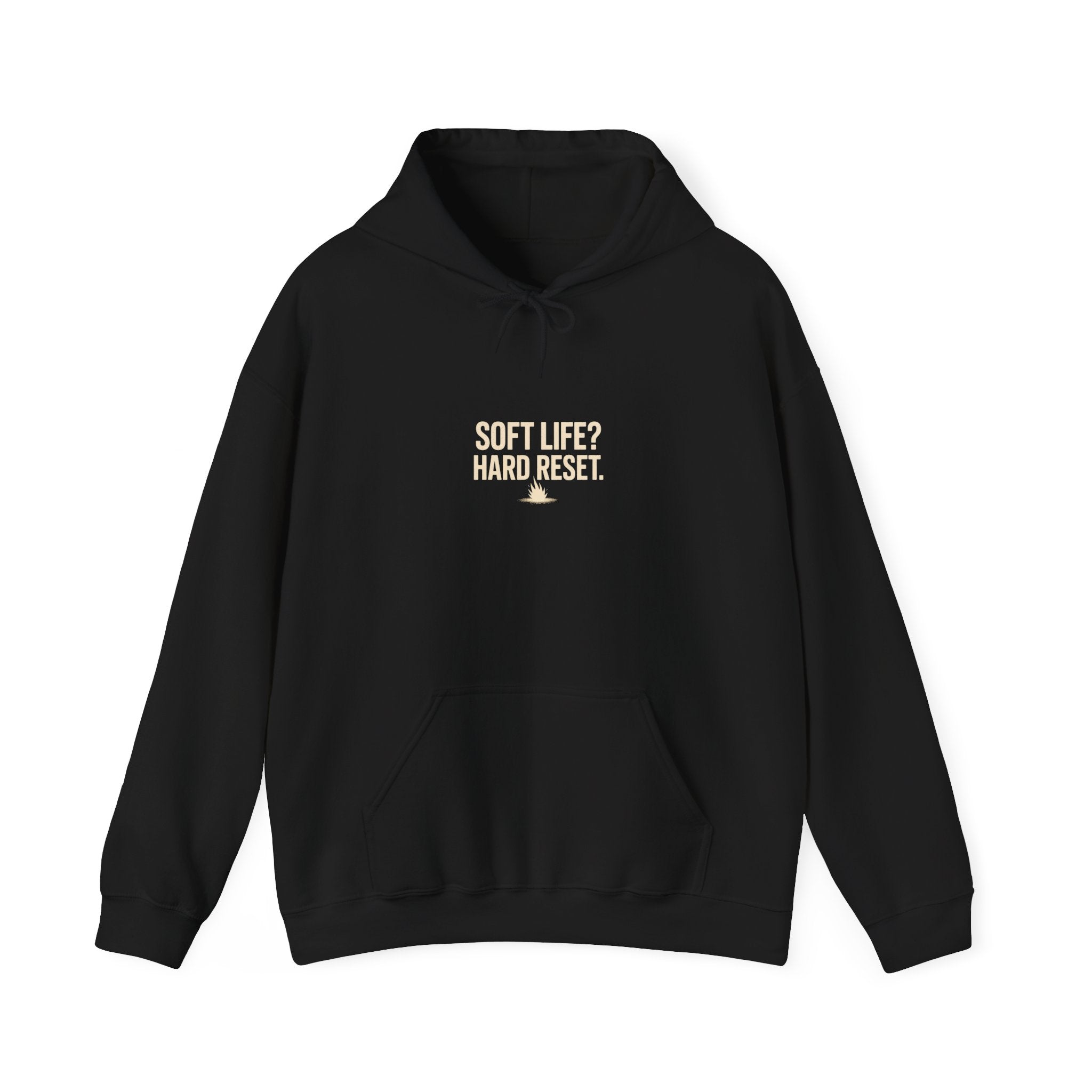 Reset Life Hoodie — Minimal "Soft Life, Hard Reset" Graphic Hooded Sweatshirt
