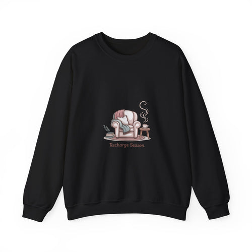 Crewneck Sweatshirt — "Recharge Season" Cozy Armchair Illustration