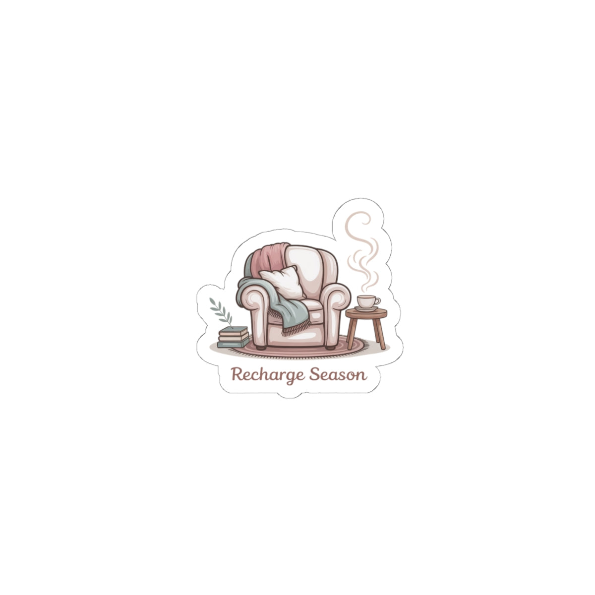 Recharge Season Sticker — Cozy Armchair Sticker with 'Recharge Season' Text
