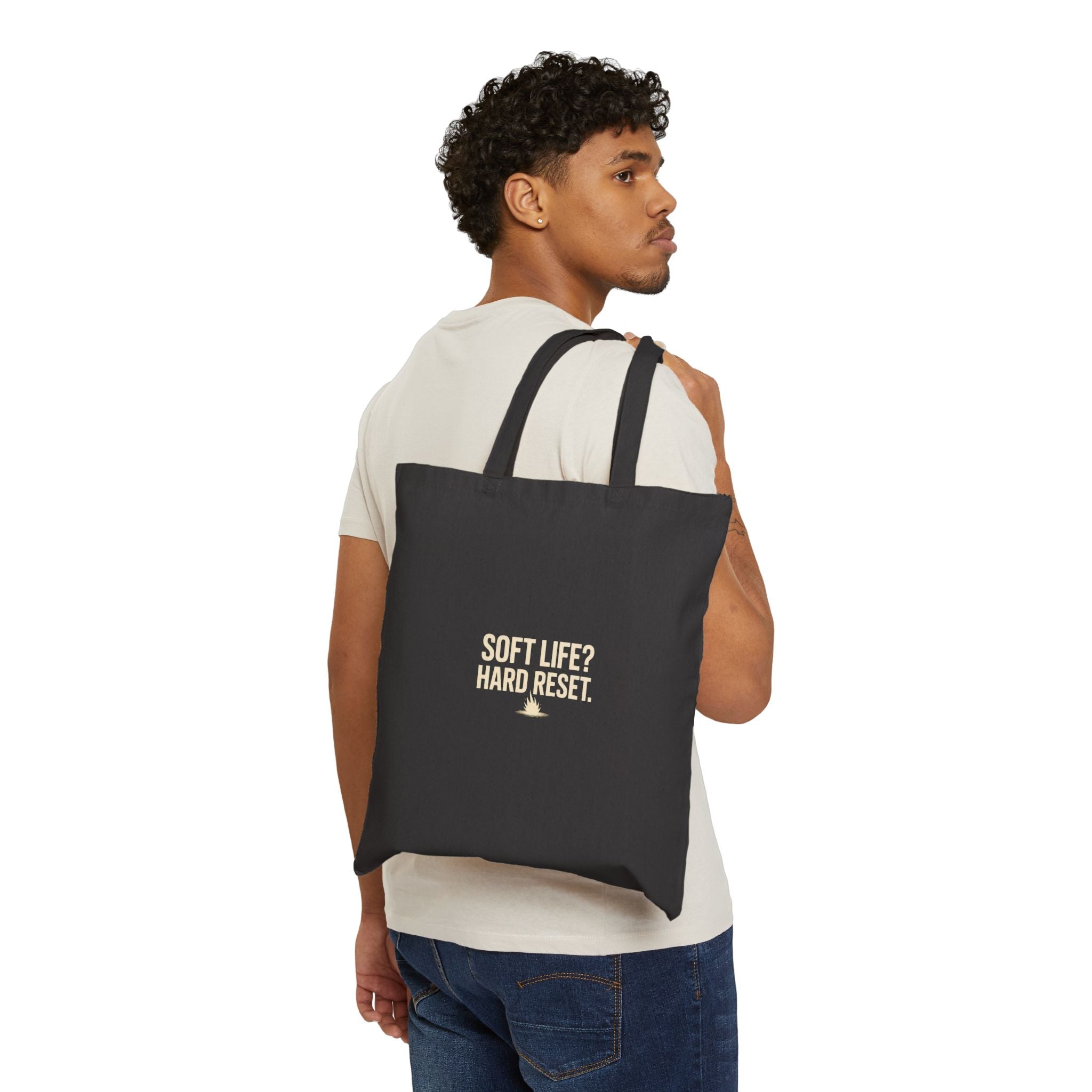 Canvas Tote Bag — “Soft Life? Hard Reset” Minimalist Everyday Market Tote