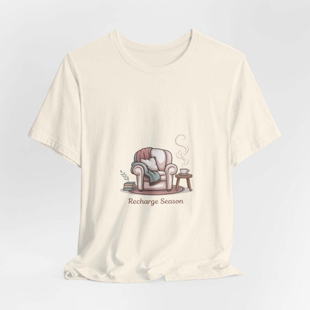 Recharge Season Tee — Cozy Armchair & Coffee Relaxation T‑Shirt