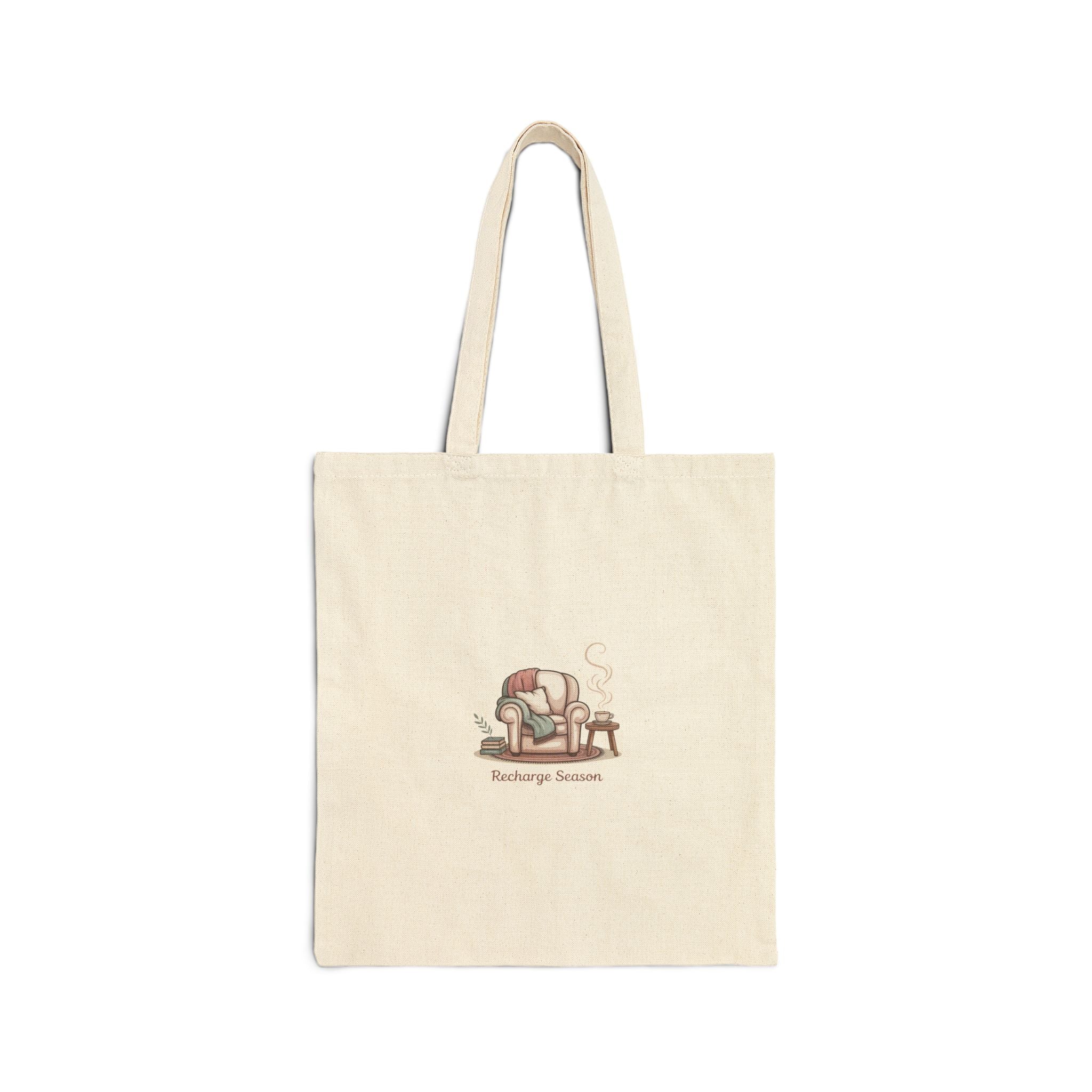 Tote Bag — Cute 'Recharge Station' Coffee & Cat Canvas Tote