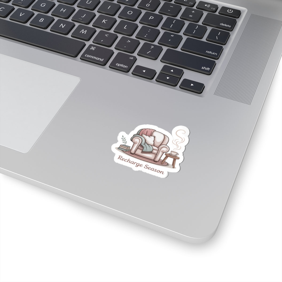 Recharge Season Sticker — Cozy Armchair Sticker with 'Recharge Season' Text